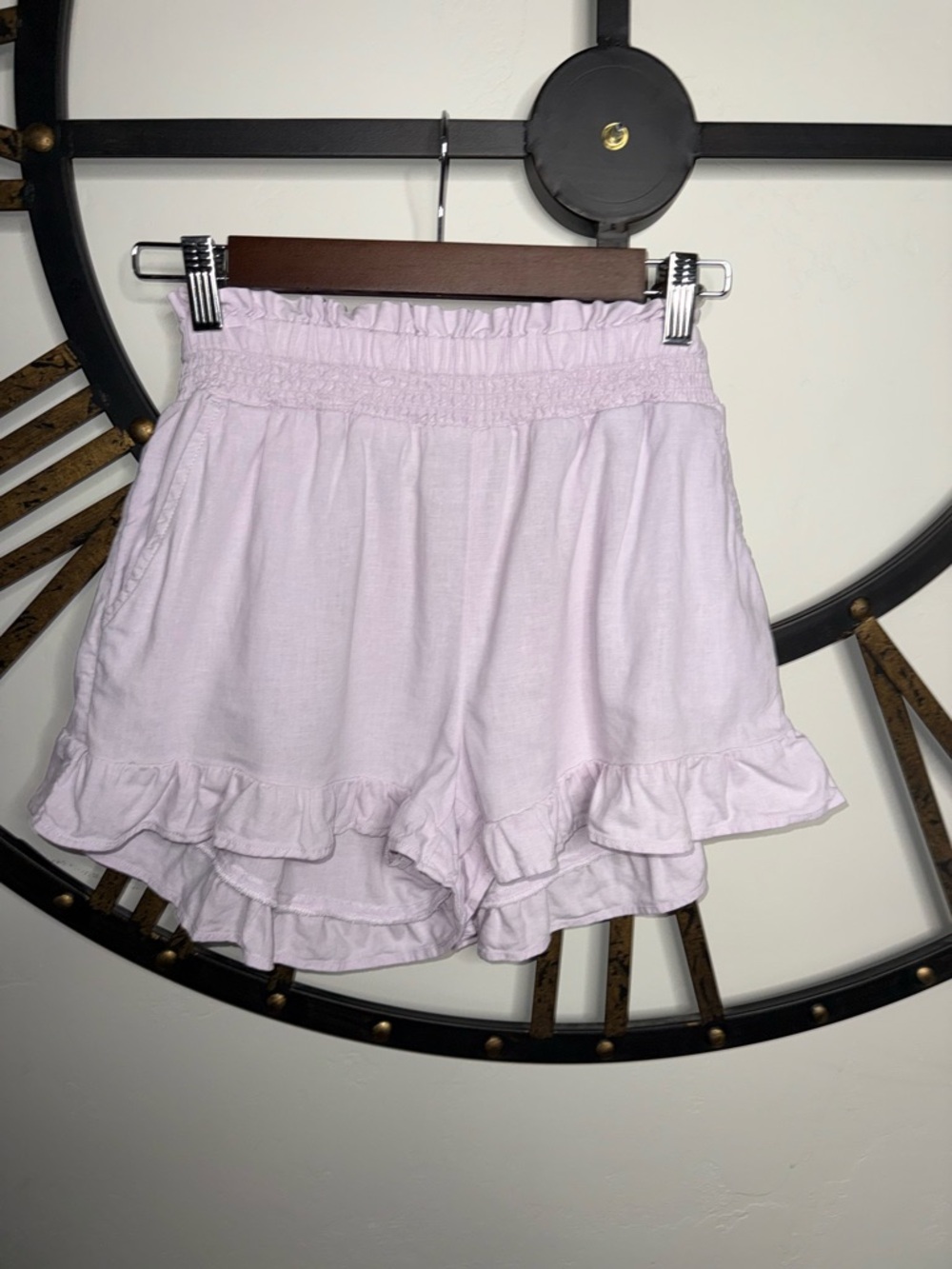 aerie High-Waist Ruffle Shorts in Light Lavender